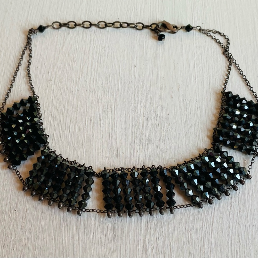 Vintage Black Crystal Beaded Choker Necklace